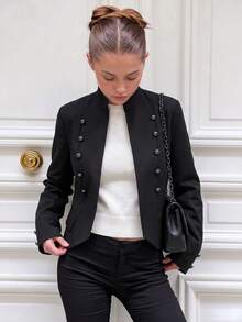 Women's Black Napoleon Jacket, Autumn Office Wear - Black - View 1