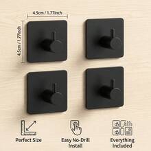 1/2/4pcs Square Adhesive Hooks, No Drilling Wall Mounted Towel Hooks, Hanger Rack, Shower Organizer, Essential For Home & Apartment, Bathroom & Kitchen Storage Bathroom Accessories - Black - View 6