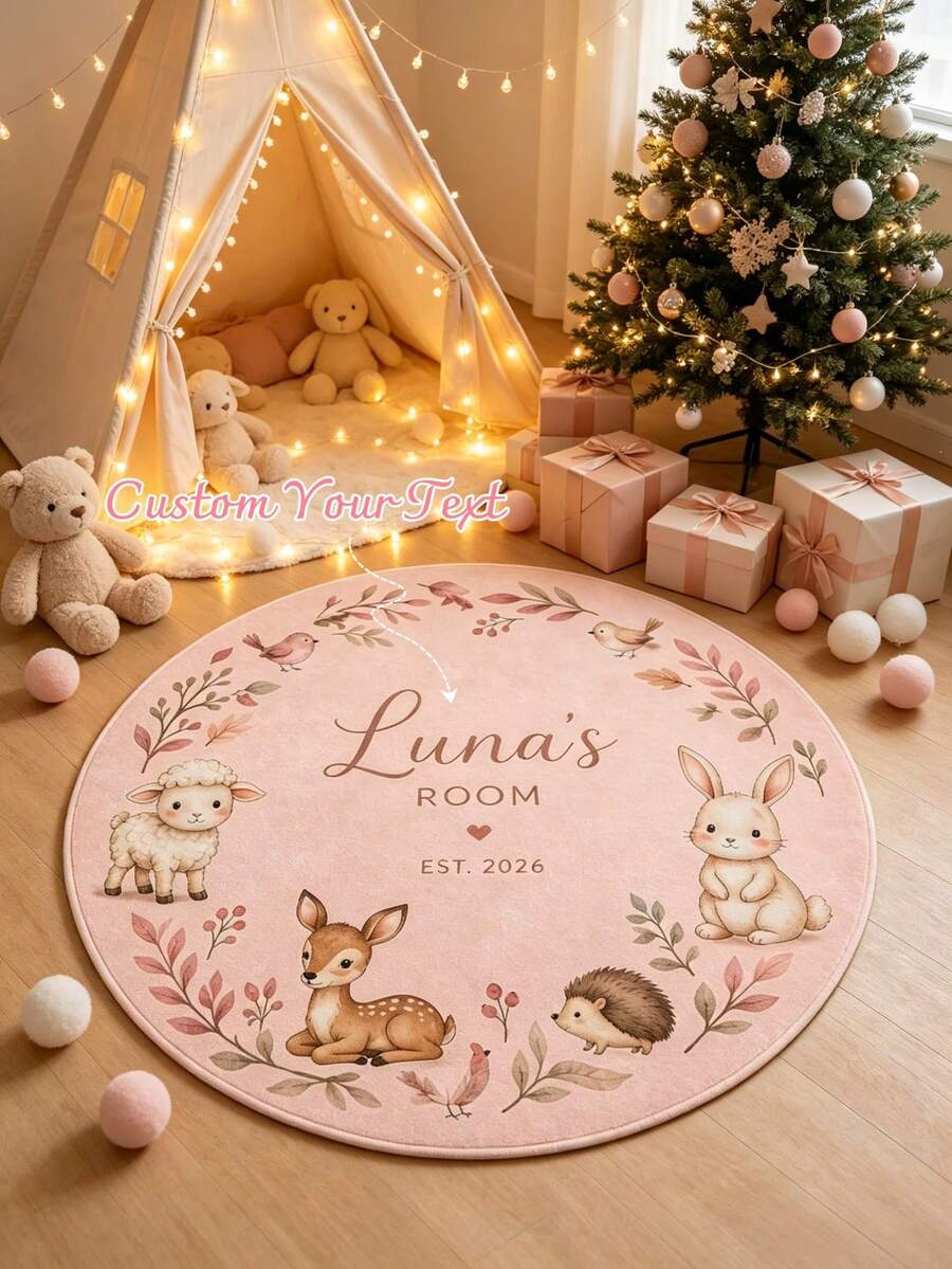 Custom Round Rug (1pc) - Add Personalized Text. This Comfortable Modern Home Decor Item Is Suitable For Living Room, Bedroom Or Office. As A Stylish Customized Rug Gift, It Is Perfect For Couples, Families Or Pet Lovers. Creative And Ideal For Birthdays, Christmas, Halloween And Various Special Occasions. - Multicolor - View 1