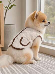 1pc Pet Clothes Dog Cat Apparel Cute Pet Autumn Winter Warm Soft Skin-Friendly Fleece Vest - Coffee Color Trim - Multicolor - View 2