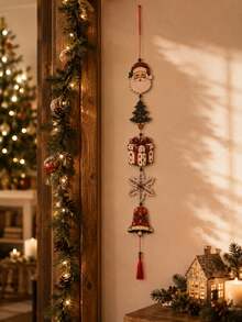 1PC Christmas Wall Hanging Decoration, Vintage Style Multi-Element Printed Garland With Red Cardinal, Lantern, Cottage And Bell Patterns, For Entryway Home Holiday Display - A - View 4