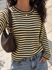 Women's Fall Winter Mock Neck Contrasting Colors Striped Long-Sleeve Loose Oversized Top Vintage Casual Coffee Dates Going Out Tops Halloween - Multicolor - View 7