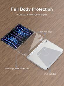 適用於 iPad 5/6/7/8/9/10/11、Mini 6/7、Air 1/2/3/4/5/11 吋 (M2)/11 吋 (M3)/13 吋 (M2)/13 吋 (M3)、Pro 12.9 吋 (3/4/5/6) 的旋轉保護殼，內建筆槽，360 度旋轉支架蓋，透明背板，自動喚醒/睡眠，灰色 - 淺灰色 - 查看 5