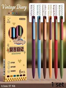 6pcs Set Vintage Dopamine Colorful Retractable Gel Pens 0.5mm Quick-Dry For Journaling, Drawing And Note-Taking - Journaling Art Markers - View 13