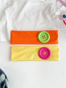 1pc Y2K Sweet Cool Style Colorful Large Button Wide Elastic Headband, Multi-Color Solid Fabric Hair Band, Sweet Cool Girl Street Style Personalized Fashion Versatile Hair Tie - Multicolor - View 5