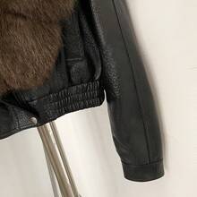 OFTBUY Women's Faux Leather Short Jacket, Oversized Faux Fur Collar, Zipper Closure, Elastic Hem, Long Sleeve Motorcycle Style Outerwear, Autumn/Winter - Black Coffee - View 7