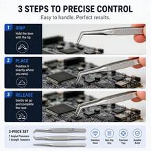 3pcs Precision Stainless Steel Tweezers Set, Curved Anti-Slip Electronic Repair Phone Motherboard Soldering Tweezers Tools, Model Assembly Fine Parts Picking Tool - C-Silver - View 6