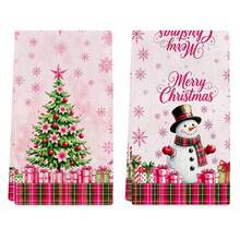 2pcs Dish Cloths, Winter Kitchen Towels, Seasonal Microfiber Dish Cloths With Pink Romantic Christmas Tree And Snowman Design, Snowflake Plaid Decor, Seasonal Gift Home Decor, 40 X 60 Cm Kitchen Towels - Multicolor - View 9
