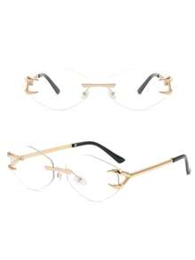 1 Pair Women's Gold Rhombus Rimless High-End Fashion Plain Lens Glasses, Suitable For Daily Use, Commuting, Photography, Holiday Gift, High-Definition Eyewear Accessories - Gold - View 2