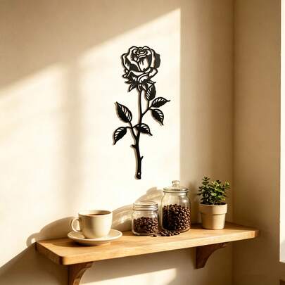 Black Rose Iron Wall Decor, Living Room Wall Decoration, Minimalist Hollow Metal Wall Ornament, Bedroom Entryway Art Hanging