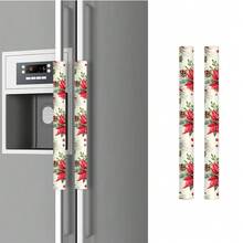 2pcs/Set Refrigerator Handle Covers Christmas Floral Bird Print Polyester Hotel Door Handle Covers Non-Slip Pull Handle Protective Covers Detachable And Reusable - Multicolor - View 1