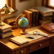 2pcs 1:12 Scale Miniature Rotating Globe & Magnifying Glass Model Set, Dollhouse Decor Accessories, Mini Scene Photography Props, Miniature Vintage Desk Ornament, Mini Gift Recommendation - A - View 6