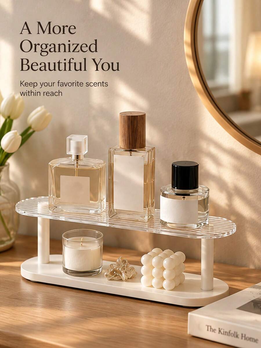 Rak Penyimpanan Kosmetik, Rak Pajangan Parfum, Kotak Organizer Perawatan Kulit, Rak Meja Rias, Organizer Perlengkapan Mandi Kamar Mandi, Rak Penyimpanan Meja Rumah - Putih - View 1