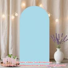 1pc Light Blue Arch Backdrop Cover, 6ft, 6.6ft, 7.2ft Wedding Arch Cover, Double-Sided Elastic Fit Fabric Arch Backdrop, Suitable For Birthday Party And Wedding Arch Frame Decoration (Arch Frame Not Included, Fabric Backdrop Only) - Light Blue - View 3