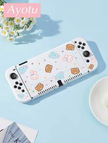 Ayotu Compatible With Switch/Switch OLED/Switch Lite Cartoon Bear & Elephant & Music Note Pattern Game Console Shell And Accessories, Package Includes Protective Case, Storage Bag, Dock Shell, Controller Protective Cover And Other Multiple Style Accessories To Choose From, Winter Romance, Christmas/Easter/Birthday/Anniversary Gift. - View 3