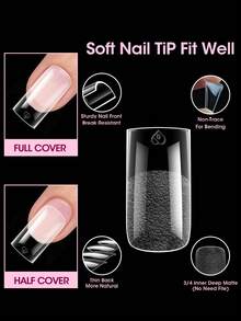 576pcs/Box Short-Medium Almond Shape False Nails, 16 Sizes, Semi-Matte/Glossy Full Coverage Pre-Buffed Soft Gel Nail Tips, Suitable For Home DIY And Nail Salon Use - Clear - View 4