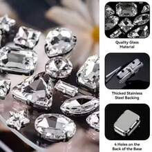 240pcs Large Sew-On Rhinestones, Clear Glass Crystal Gemstones, Metal Claw Setting, Mixed Shapes, Suitable For Jewelry, Clothing, Shoes, Costumes, Etc. - Multicolor - View 2