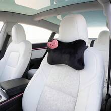 1pc Cute Cartoon Apple Car Headrest Neck Pillow, Cartoon Embroidered Plush Headrest, Provides You With A Comfortable Driving Experience - A - View 5