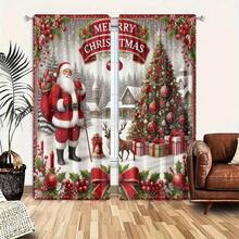 2 Buah, Bahan Poliester, Motif Kado Santa Claus Tercetak, Tirai Penyaring Cahaya, Cocok Untuk Kamar Tidur, Ruang Tamu, Kantor dan Dekorasi Rumah, Desain Kantong Batang, Cocok Untuk Digantung pada Batang Tirai - G - View 5