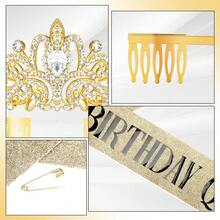 Birthday Sash For Women,Birthday Crown Tiaras For Women,Gold Rhinestone Queen Sash And Crown Tiara Headband For Party Decorations - Gold - View 4