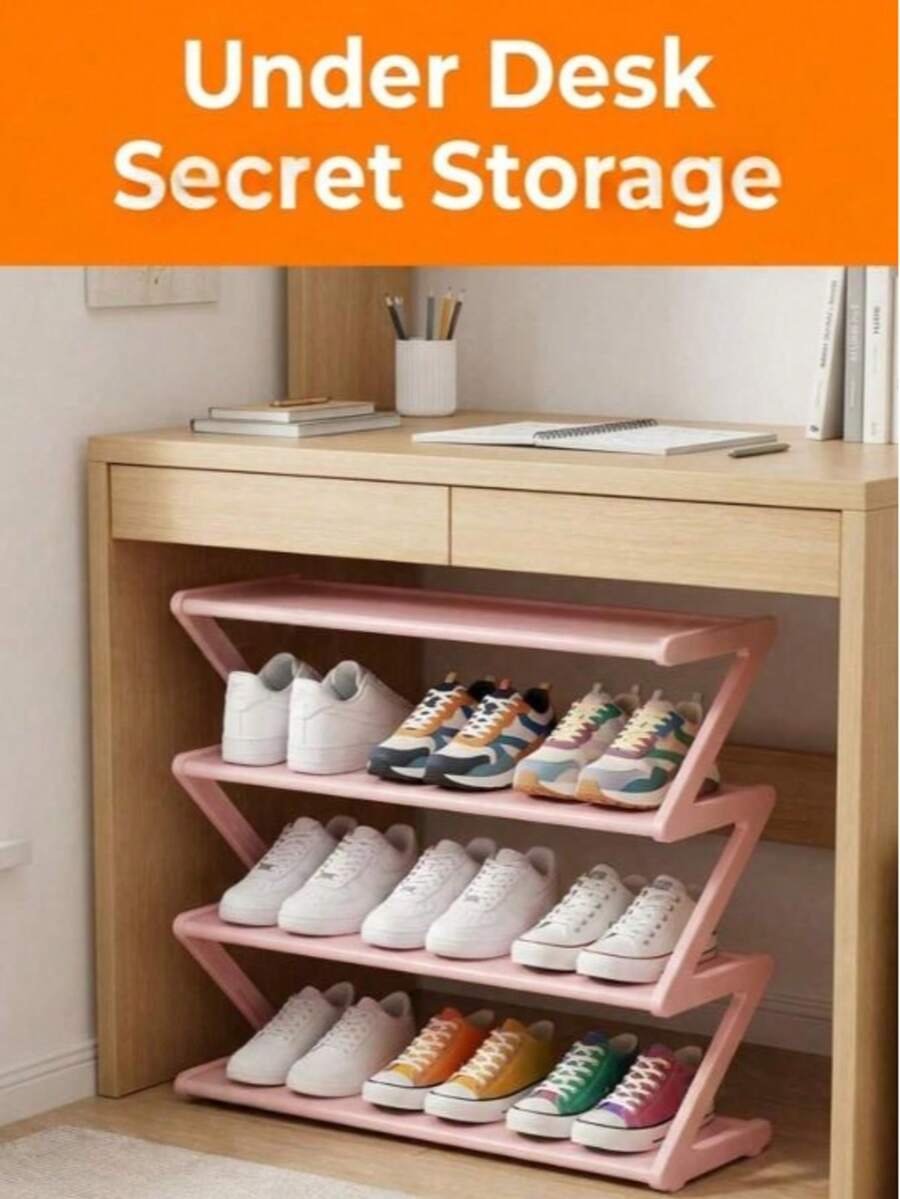 Z-Shaped Plastic Shoe Rack Floor-Standing Storage Rack Multi-Functional Large Capacity Storage Rack Easy To Assemble Home Dormitory Essential Space-Saving Suitable For Living Room Bedroom Home Decoration - Multicolor - View 1