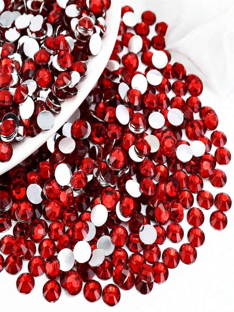 1000pcs 2-6mm Red Flat Back Resin Rhinestones, Round Jelly Gems, Suitable For Making Accessories, Shoes, Clothes, Cosmetics, Bags, Valentine's Day Decorations - Bright Red - View 1