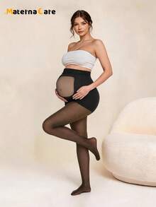 1 Pair Maternity Tights Transparent Belly Control Gold Sparkle Stockings High Elasticity, Soft And Comfortable, Suitable For Wearing During Pregnancy - Black - View 3