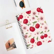 A5 Spiral Coil Notebook, 100 Pages, 50 Sheets, Clean White Cover, Water Red Cherry, Flower And Heart Pattern Design, Sweet Lined Notebook For Classroom Notes, Daily Writing, Back To School Supplies, School Stationery Gift For Students - Cherry - View 6