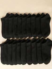 20/15/10/5/1 Pair Black & White Women's Low-Cut Ankle Socks With Elastic Sole, Basic Solid Color Breathable Sports Boat Socks, All Season - Black - View 13