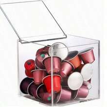 1pc Coffee Capsule Storage Box With Lid, Acrylic Material, Suitable For Capsule Coffee Machine, Coffee Capsules, Tea Bags And Candies, Transparent Dust-Proof Reusable Container, Ideal For Office, Kitchen And Coffee Shop Use - Multicolor - View 2