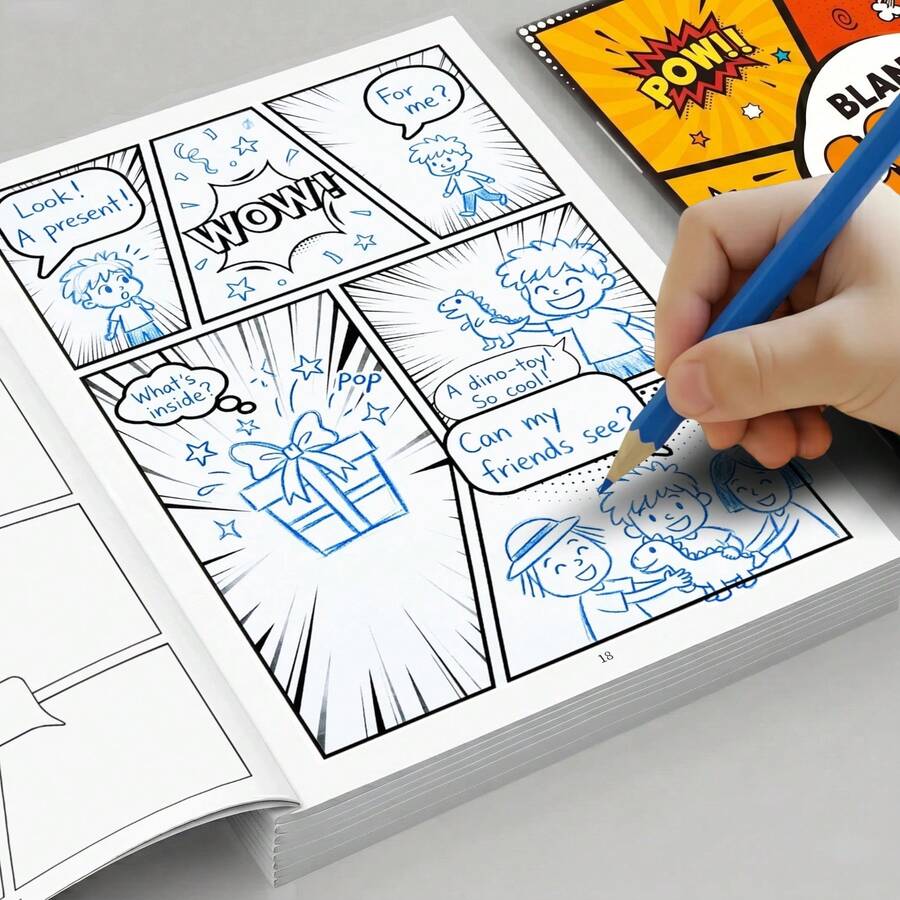 Blank Comic Book For Kids To Create Their Own Stories, 32 Themes DIY Drawing & Coloring Book With Templates, Creative Educational Gift For Boys & Girls Birthday, Anti-Halo Sketchbook For Budding Artists & Illustrators, Halloween Christmas Gift