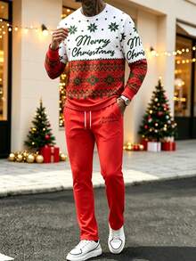 Men's Christmas Print Long Sleeve T-Shirt And Pants Set - متعدد الألوان - مشاهدة 4