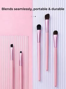 OEIEZ 5pcs Precision Eye Makeup Brush Set, Soft Synthetic Fiber Bristles Eyeshadow Blending Brush, Eyeliner Brush, Eyebrow Brush, Portable Eye Makeup Tools, Suitable For Beginners - Hot Pink - View 2