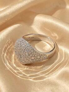 SWAROVSKI Fully Pave Crystal Square Ring, Elegant Sparkling Wide Band Ring, Birthday Gift For Girlfriend - Silver - View 1