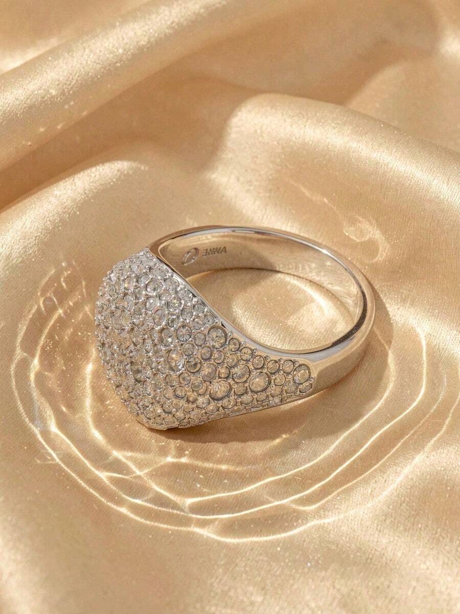 SWAROVSKI Fully Pave Crystal Square Ring, Elegant Sparkling Wide Band Ring, Birthday Gift For Girlfriend - Silver - View 1