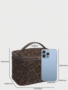 Women's Canvas Leopard Print Handheld Makeup Bag & Toiletry Storage Bag, Large Capacity Portable, Suitable As Birthday Gift For Girls And Working Women - Multiple Styles and Colors - View 3