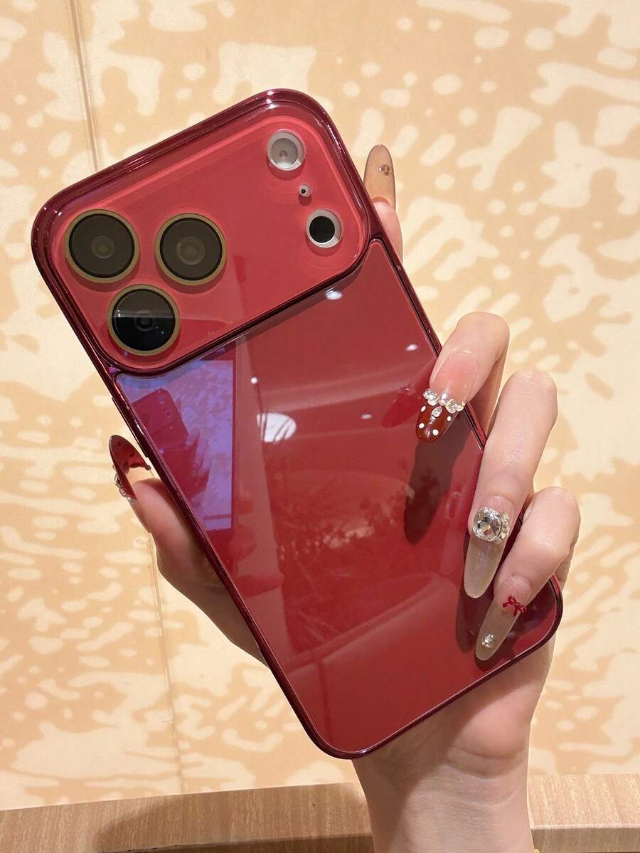 Summer Solid Color Electroplated Vibrant Red Macaron Bare Machine Texture Straight Edge Built-In Lens Film Apple 16ProMax Phone Case IPhone13 New 14pro Anti-Fingerprint 16 Minimalist 15Promax Full Coverage 15 Protective Cover 11/12 Suitable For IPhone17promax/17pro/17 Phone Case Suitable For IPhone18promax, 18pro Phone Case