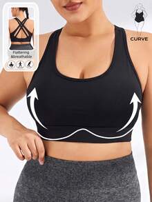 Plus Size Cross Back Sports Bra Autumn Winter Thermal Underwear Wireless Lift Support Bralette Gym Workout Crop Top Athletic Base Layer - Black - View 1