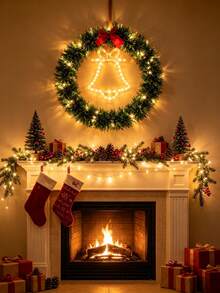 LED Christmas Wreath Light, Pre-Lit Artificial Pine Wreath With Bell-Shaped LED Lights And Red Bow, USB Powered, 8 Lighting Modes, Christmas Hanging Wreath, Suitable For Front Door, Window, Wall, Holiday Home Decor, Indoor And Outdoor Party Decoration - Multicolor - View 4