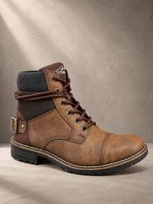 Men High-Top Leather Riding Boots - Coffee Brown - View 4
