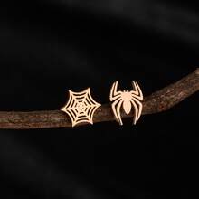 1 Pair Spider Web Earrings Black Stainless Steel Halloween Gothic Ear Jewelry Couple Earrings, For Daily Wear - GED767 - View 7