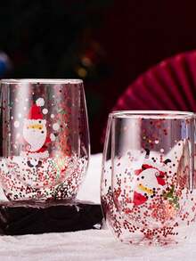 1pc Santa Claus Cartoon Double-Wall Insulated Glass Cup, Christmas Fun Gift, Suitable For Christmas Holiday Family Enthusiasts And Friends Gift - Multicolor - View 7