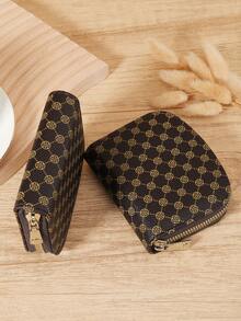 Fashionable Printed Single-Layer Zipper Card Bag, Multi Slot Simple Credit Card Holder, Multi-Purpose Women's Wallet Card Bag - Coffee - View 7