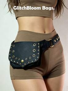 New Black Rivet Flap Cargo Style Style Multifunctional Simple Canvas Waist Bag Unisex Handmade Travel - Black - View 2