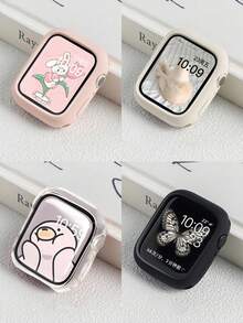 4件組 軟性保護殼，適用 40mm 41mm 45mm 42mm 46mm 44mm，軟觸感鏤空矽膠 TPU 保護殼，馬卡龍糖果色，防震防摔防刮防塵，輕量矽膠緩衝保護套，相容 SE/12/11/10/9/8/7/6/5/4/3/2/1 系列，男女適用，透明/黑色/星光/粉色 - 黑+米白+透明+粉 - 查看 20