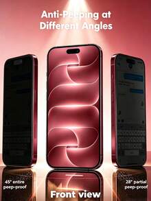 2片裝隱私防窺全螢幕鋼化玻璃螢幕保護貼，相容 iPhone 18 Pro/18 Pro Max/17/17 Pro/17 Pro Max/17 Air/16/15/14/13/12/11 Pro/Pro Max Plus，防窺全螢幕手機保護膜，9H 硬度，抗眩光，可搭配手機殼使用 - 黑色 - 查看 3