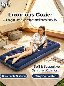 1pc Deep Blue Single Inflatable Mattress, Inflatable Camping Sleeping Pad, Quick Setup, Leak-Proof Stable Support, Minimalist Practical Outdoor Air Bed, Home Guest Travel Portable (Random Style Shipped) - Multicolor - View 3