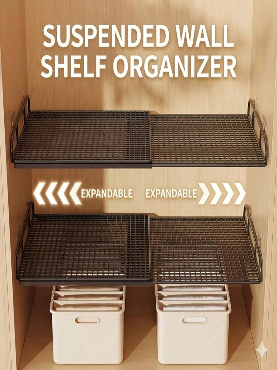 Heavy Duty Carbon Steel Expandable Wardrobe Rack, Space-Saving Stackable Metal Storage Shelf, Adjustable For Kitchen Bedroom Desk Shoes Bookshelf Closet, Multi-Functional Storage Rack, Fits Different Storage Systems, Durable Design - Multicolor - View 1