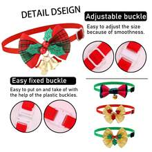 5pcs Christmas Pet Bowknot Collar, Christmas Plaid Bowknot With Gold Bell, Multi-Pattern Printed Pet Accessories, Adjustable Collar, Suitable For Small Dogs, Medium Dogs And Cats, Holiday Party Daily Wedding Costume Decoration - Multicolor - View 4