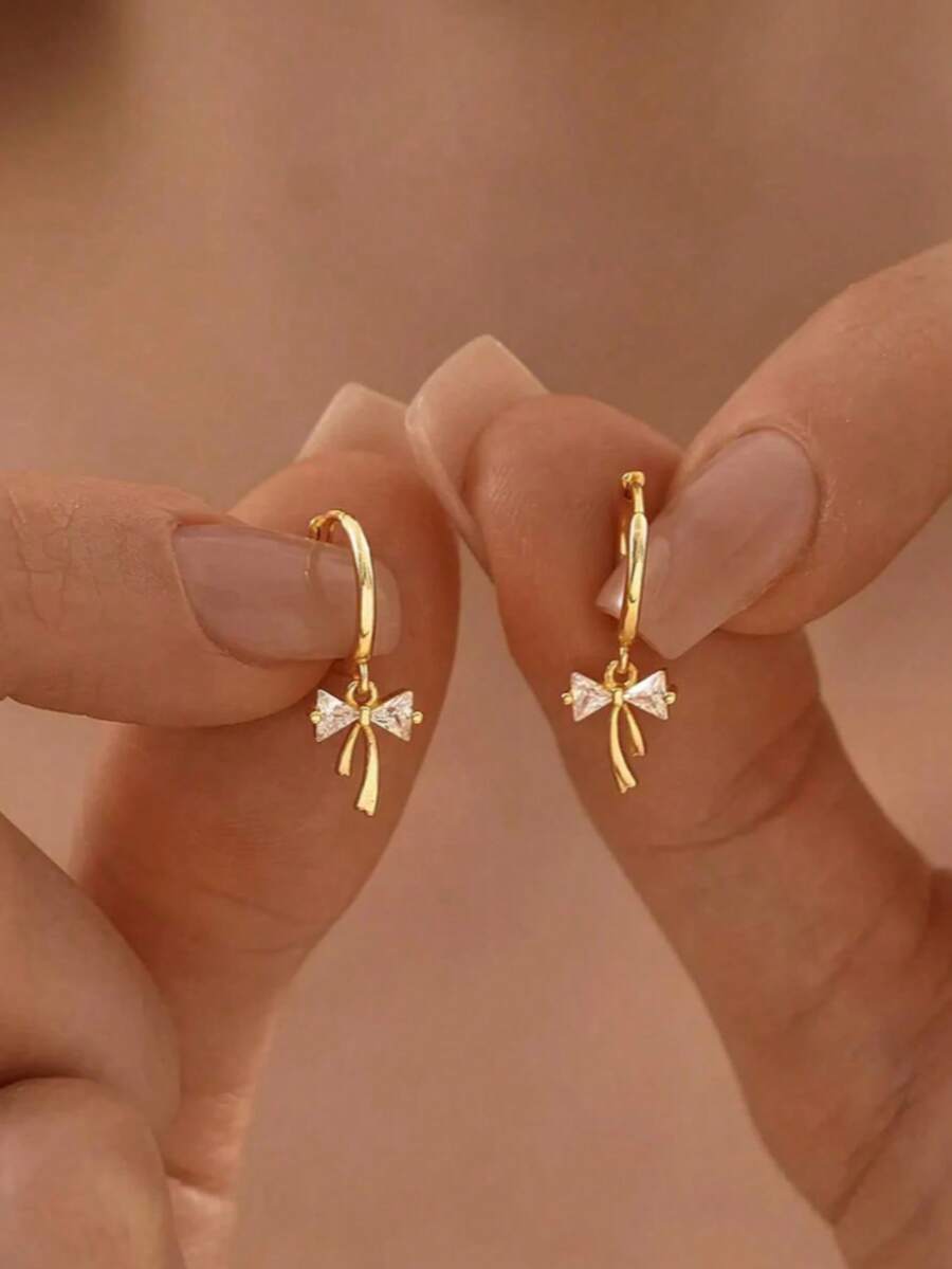1 Pair Cute Bow Pendant Earrings, Delicate Small Earrings, Birthday Gift, Christmas Gift - A - View 1